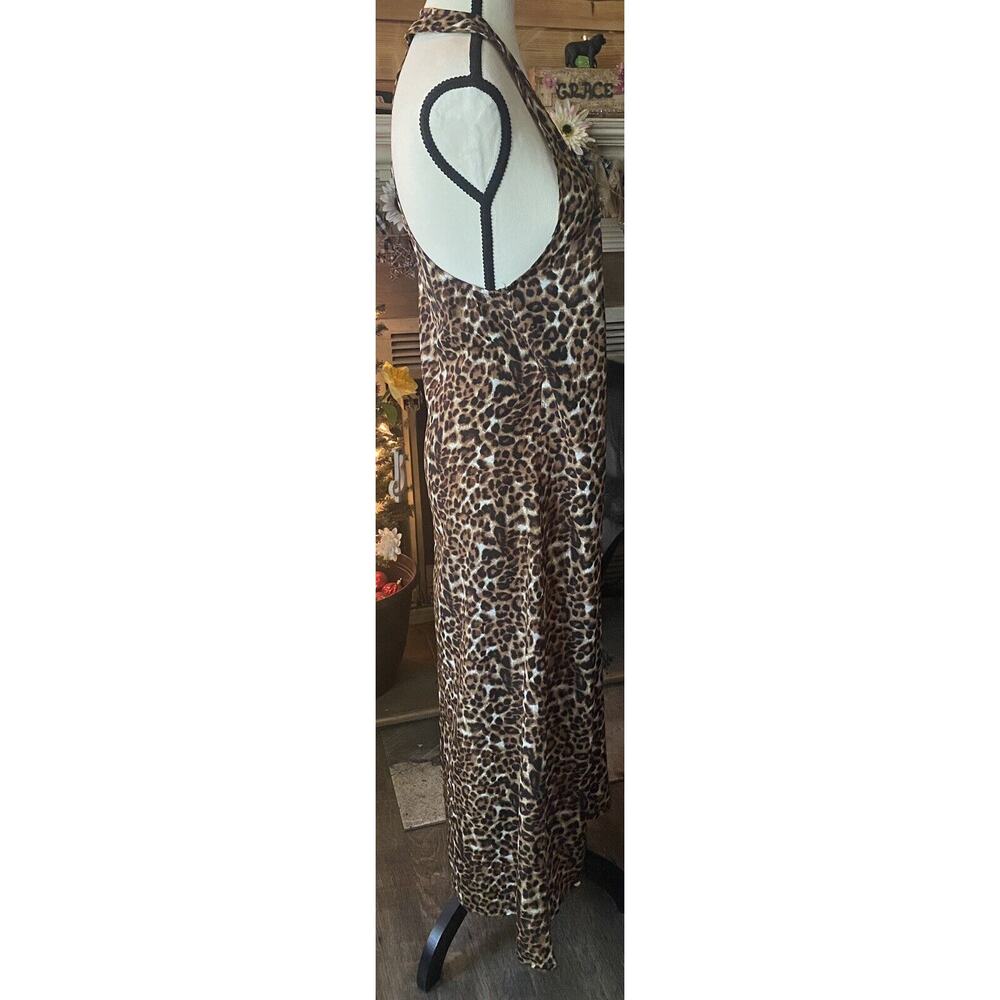Kendall and Kylie Animal Print Sz S Wrap Dress Ruched Racer back Hi low Maxi - Picture 3 of 11
